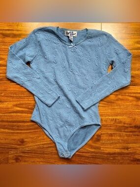 Vintage Betty Blue Girls Textured Crew Long Sleeve Bodysuit Size Large Retro